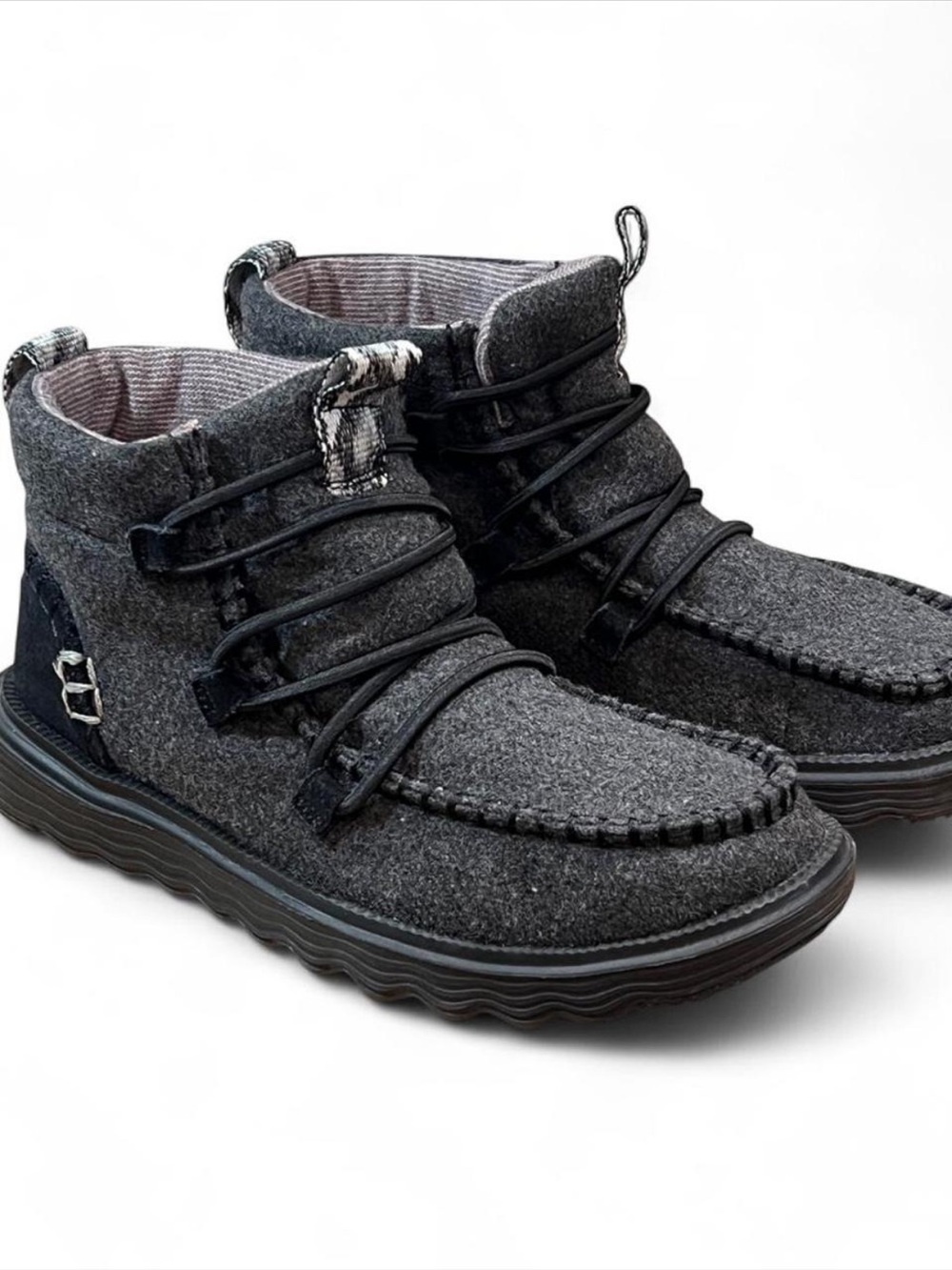 Hey Dude Reyes Womens Chukka Boots
Sz 6 Comfort Black Wool Lace Up Round Toe